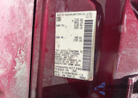 2016 Nissan Maxima 3.5 S z USA, uszkodzony, nr VIN 1N4AA6AP4GC427390